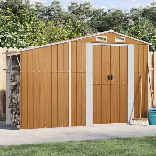 ARKEM Cobertizo de jardín Acero galvanizado marrón 277x93x179 cm Armario Exterior Terraza Pergolas De Jardin