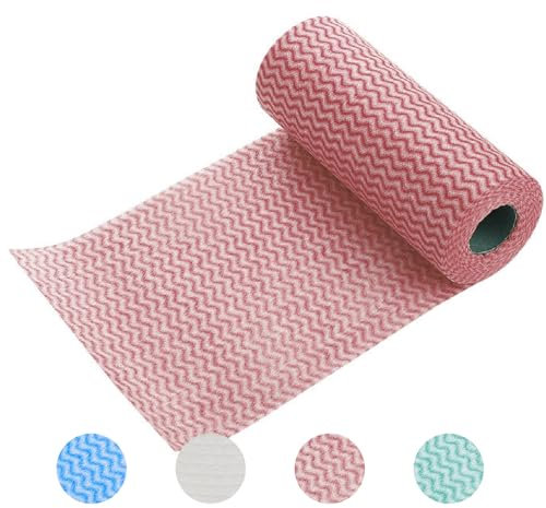 sukevitor All Purpose Dish Cleaning Cloth, Disposable Dish Cloth Roll, Disposable Cleaning Cloths for Kitchen (Red)