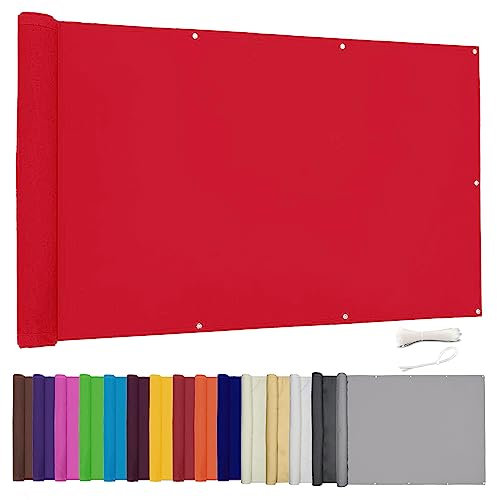 Lingle888 Balkon Sichtschutz PB2 PES blickdichte Balkonumspannung mit Ösen und Kabelbinder 8 Tage geliefert - in div.20 Größen & 14 Farben 420D(Rot,0.8x7.5m)