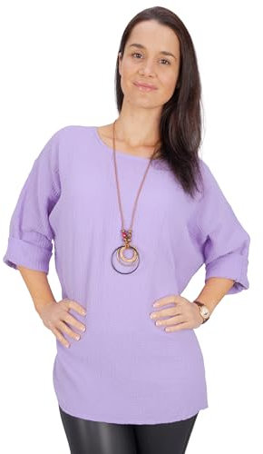 Seasons of April Damen Musselin Bluse aus 100% Baumwolle mit individueller Kette, Leicht & Locker, One Size - Valentina (Flieder)