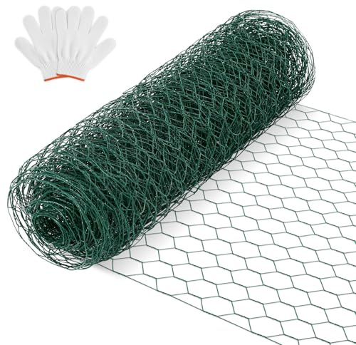 Daromigo Recinzione a rete metallica esagonale – Filo di coniglio zincato, rete metallica esagonale, larghezza maglie 27 mm, altezza 100 cm, lunghezza 10 m, verde