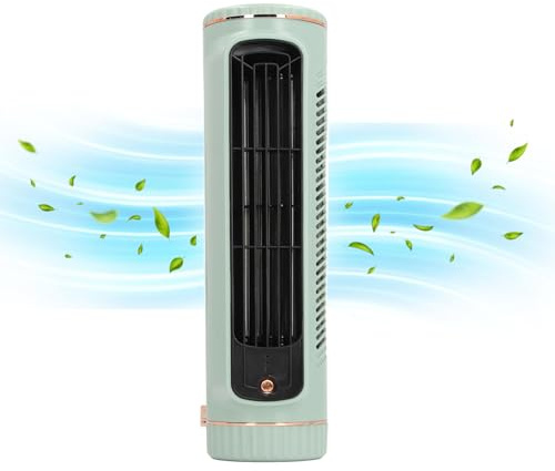 Yunir Tower Desk Fan, Quiet Portable Bladeless Fan with 3 Speeds, 2 Type Wind, 1200mAh Rechargeable, Electric Personal Standing Table Fan, for Home Office Outdoor (Green)