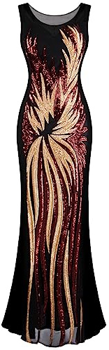 Angel-fashions Damen Schier Gold Pailletten Schwarz Spleißen Abendkleid