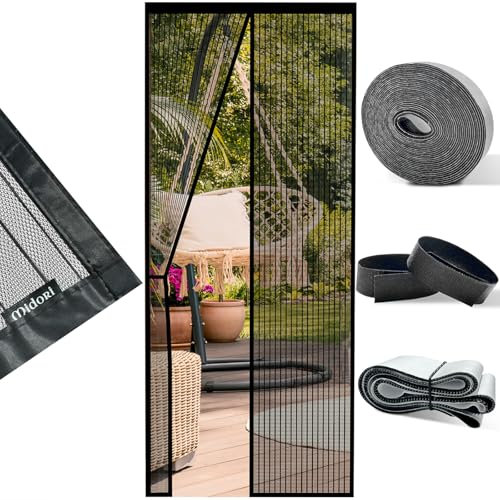 MIDORI Fliegengitter Tür Insektenschutz | 110x210 cm Magnet-Vorhang für Balkontür Terrassentür | Langlebiges Moskitonetz mit 4 cm breitem Klettband
