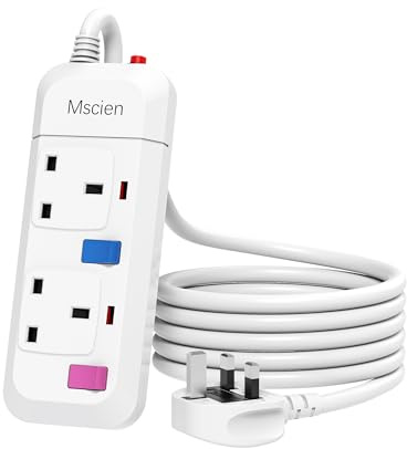 Mscien 5M Extension Lead 2 Way Plug Sockets with Individual Switches Overload Protected Power Strip Wall Mountable 5 Metre Long Extension Cable