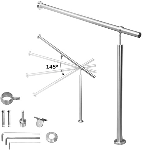 Vigevee Corrimano in acciaio inox, ringhiera per scale, facile da pulire, per scale, corrimano da parete, angolo regolabile, in acciaio inox, per interni ed esterni, 100 x 90 cm