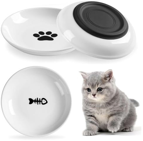 Pavlleen Ciotole per gatti in ceramica, Piatto Cibo Gatto Set di 3, con base in gomma antiscivolo, Ciotola Piatta Gatti per Alleviare l'affaticamento Dei Baffi, per gatti e piccoli animali