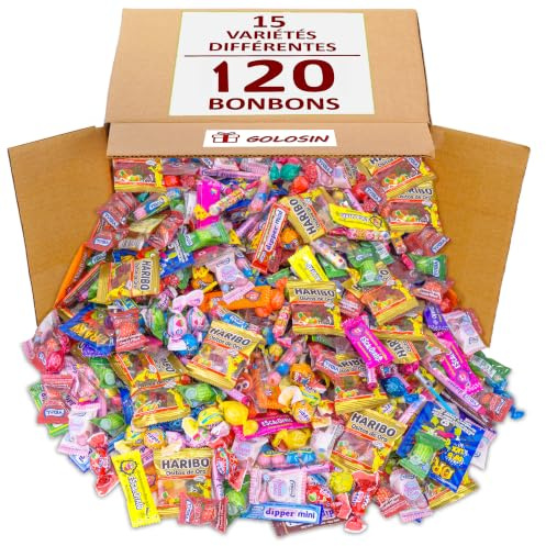 Lot Assortiment 120 Bonbons en Gros. Sélection Suprême : 15 Variétés. Sachets Individuels pour Pinata, Anniversaire, Chasse au Trésor.
