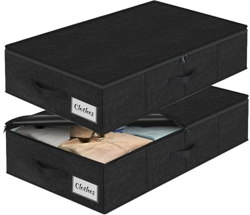 Förvaringslåda under sängen med lock, 2-pack, låg profil, vikbara underbädds-klädarrangör under soffa och barnsäng, med ultratjockt tyg och robust botten/sidor, förvaringslåda för sovsal och hem 76 x