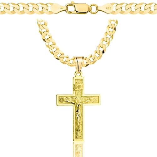 AMAR OPRAVA goldkette herren mit kreuz 585, Kette Herren 925/585 - kreuz kette herren gold 585 massiv - 5 mm, Kreuz Kette - Goldkette Kreuzkette - panzerkette gold 585
