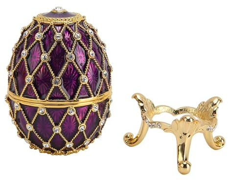 Beufee Trinket Box, Egg Shape Jewelry Box Hinged Jewelry Ring Holder Collectible Figurine Boxes Vintage Exquisite Rhinestones Treasure Box for Home (Violet)
