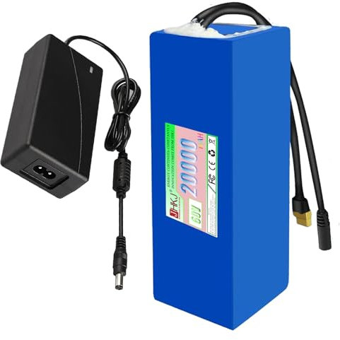 JHKJ 72 voltios Batería de Iones de Litio 48 V, 20 Ah, 10 Ah, 36 V, 15 Ah, batería de Iones de Litio 24 V, batería Recargable 60 V para Kit Motor 250 W a 1500 W con Cargador,60v20ah