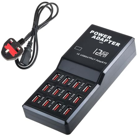 Gcidto 12-Port 60W Multi-Port USB Charger for Smartphones, Tablets, and Other USB Devices. (12 port-black)