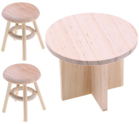 Abaodam 1 Set Puppenhaus Möbel Mini Tisch Puppenhaus Tisch und Stuhl Puppenhaus Zubehör und Möbel Puppenhaus Küche Miniaturmöbel Kleine Puppenhaus Möbel Holz Beige