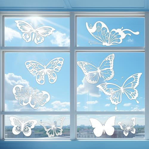 MBAIYO Bird Deterrent Window Clings, 16pcs Window Decals to Prevent Bird Strikes Large Size Butterfly Anti collision stickers Static Decal Glass Door Protect Save Strikes Spring Home Office(Butterfly)
