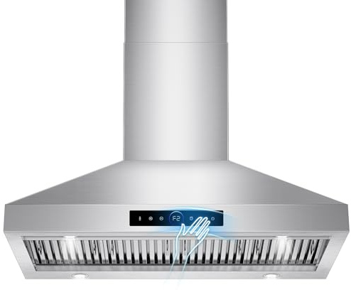 48 inch Range Hood Wall Mount, 1500 CFM with 4-Speed Gesture Sensing & Touch Control, Stainless Steel Ducted Kitchen Stove Vent Hoods with 4 LED Lights, Time Setting, Dishwasher-Safe Baffle Filters