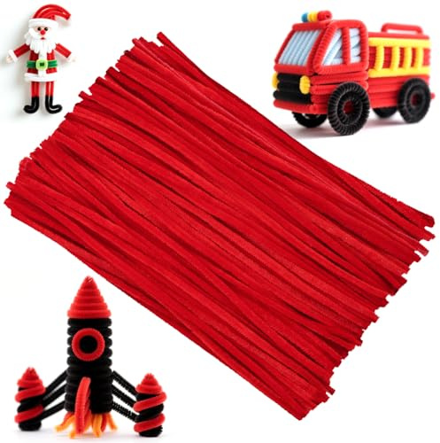 Ainiv 200PZ Rosso Scovolini per Lavoretti, Strisce Pulisci Tubi Pipe, Bastoncini Decorativi in Ciniglia, Scovolini per Artigianato, per Artigianato DIY Decorazione di Progetti Artistici