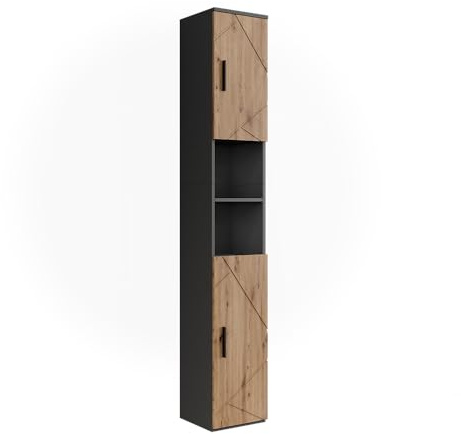 Vicco Hochschrank Irma, Anthrazit/Goldkraft Eiche, 30 x 190 cm | mit 2 Türen, zur Aufbewahrung von Badutensilien und Handtüchern geeignet