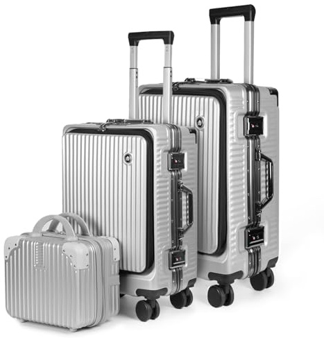 MERCURY TEXTIL-Juego de 3 Maletas de Viaje Cabina, Grande y Neceser de Policarbonato y ABS. Maletas Multifunción con USB, Múltiples Compartimientos con Bolsillo Frontal y Portavasos (Gris Claro)