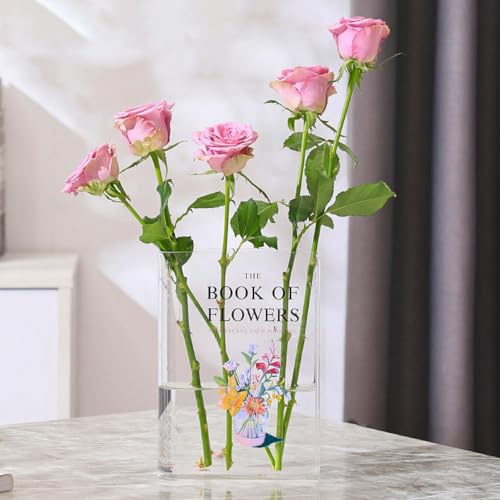 KRYSTHIA Buchvase aus Acryl, Buchvasen für Blumen, buchförmige Vase für Tulpen, einzigartige Vasen für Heimdekoration, Buchliebhaber-Geschenk für Büro, Wohnzimmer, Schlafzimmer, Bücherregal