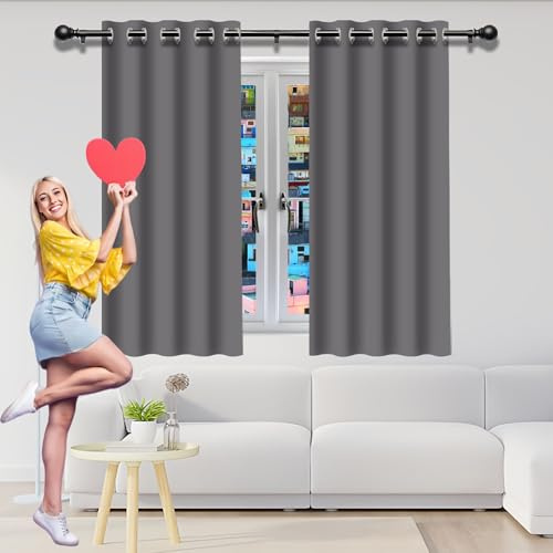 KOUDU Gardinen 180 x 200 cm Schöner, Weicher, Schalldämmung, Blickdicht Thermovorhang Schlafzimmer mit Ösen, Waschbar für Wohnzimmer, Hellgrau