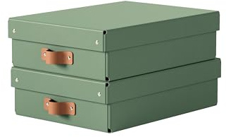 Leitz Puro Flache Aufbewahrungsbox mit Deckel, Medium, 2er-Set, Box 8 L, stapelbar, Organizer-Box für Regale und Schränke, FSC-Karton, für Büro und Home Office, 26 x 35 x 10 cm, Grün, 61480050