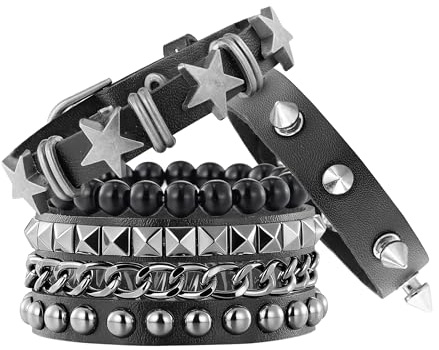 Eigso Punk Rock Nietenarmband Set für Frauen Männer Vintage Gothic Armbänder für 80er Outfits