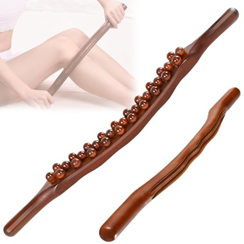 Gua Sha Wooden Therapy Stab, Massagestab Holz mit 31 Holzmassageperlen | Gua Sha KöRper, Massagestab Holz Ganzkörper Scraping Stick für Rücken Bauch Schulter Muskelentspannung Nacken Beine
