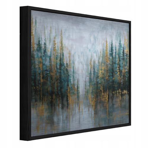 WallArena – Metallbilder skog – 50 x 50 cm bilder på borstad metall med ram – väggbild XXL, stora väggbilder för vardagsrum, sovrum, vardagsrumsbilder, modernt konsttryck – abstraktion