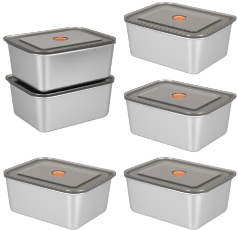 CTDMJ Recipientes de acero inoxidable con tapas, 6 piezas de 600ml fiambrera de metal recipientes de alimentos a prueba de fugas - Caja Bento con sello de repuesto, apta para horno y congelador