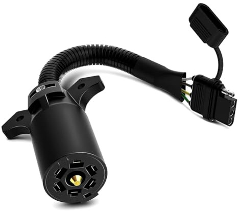 Bosiyrggrl Connettore per Rimorchio A ABS A 7 Vie (7 Pin) A Spina Piatta per Rimorchio A 4 Vie (4 Pin), 1 PC Adattatore, 220V 11,6 Pollici Nero.