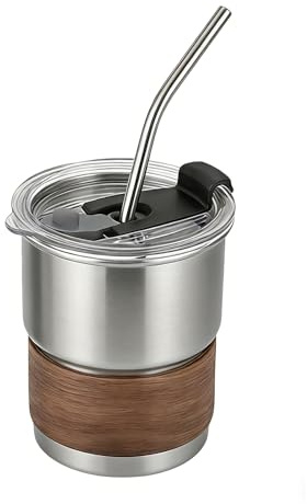Mixxiula Kaffekopp i 304 rostfritt stål med sugrör och dropplock, 10 oz/300 ml termisk tumbler, resemugg för espresso, kalla drycker och te