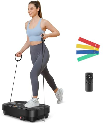 Dripex Plataforma Vibratoria para Casa, Máquina de Vibración con 1–99 Niveles de Intensidad y 4 Bandas Elásticas, Entrenamiento de Cuerpo Completo, Capacidad de hasta 130 kg (Negro)