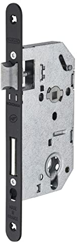 Boîtier de Serrure MONOMAX NF Axe 50 Version Cylindre - Coffre Galvanisé, Têtière Époxy Noir Granité - Modèle Encastrable pour Porte d'Entrée - Made in France - Finition Noire - THIRARD