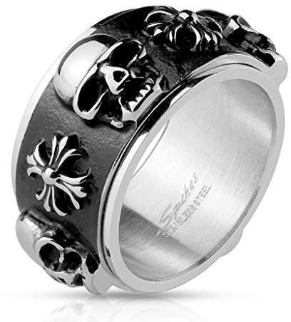 Autiga Herrenring Edelstahl Totenkopf Skull Keltisches Kreuz Spinner Drehring