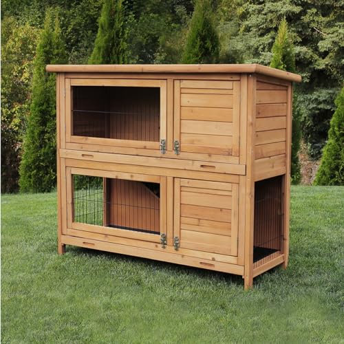 Miweba MyAnimal Hasenstall MH-20 | 120x51x105 cm - Kaninchenstall mit Freilaufgehege - Doppelstockhaus 2 Ebenen - Hasenkäfig - Holz imprägniert - Kaninchenkäfig Winterfest - Indoor & Outdoor (Braun)