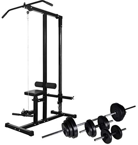 Festnight Kraftturm mit Langhantel und Kurzhantel-Set Kraftstation Multifunktions Fitnessgerät Gesamtgewicht von 30,5 kg 182 x 160 x 194 cm