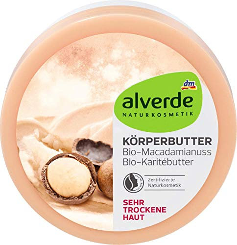alverde NATURKOSMETIK, burro per il corpo, con burro di karité e noce di macadamia bio, 200 ml
