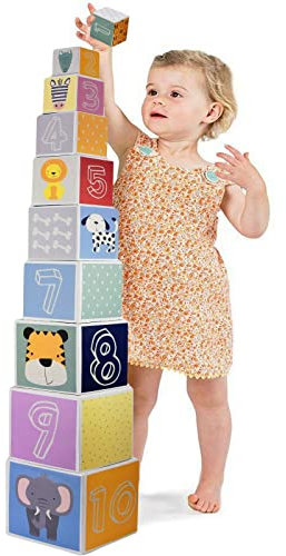 The Magic Toy Shop Kids Baby Nesting & Stacking Colourful Blocks Set with Numbers, Animals, Shapes & Colors, Stack up to 87 cm / 34 inches