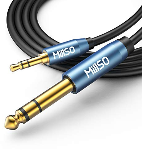 MillSO 3,5mm auf 6,35mm Aux Audio Kabel 6.35 Stecker zu 3.5 TRS Stecker Stereo Auxiliary Klinke Instrumentenkabel für Bassverstärker, Gitarre, Klavier, Kopfhörer, Lautsprecher und HiFi Anlage - 2.4M