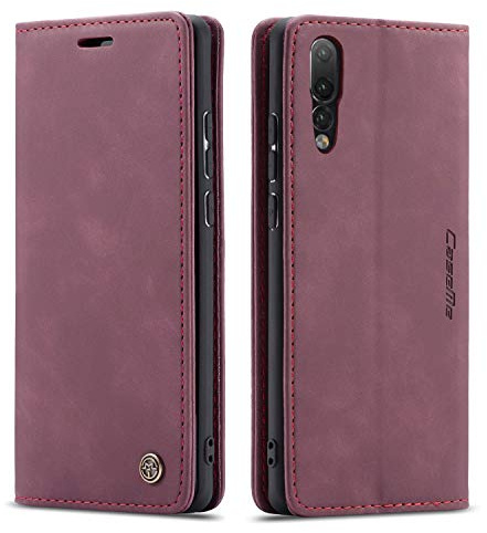 mvced Handyhülle Kompatibel mit Huawei P20 Pro,Premium Leder Flip Case Schutzhülle mit Standfunktion,Wein rot