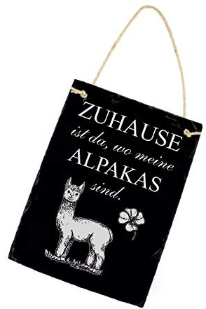 Schild Schiefertafel - Zuhause ist wo meine Alpakas sind - Alpaka Gravur Dekotafel 16x22cm