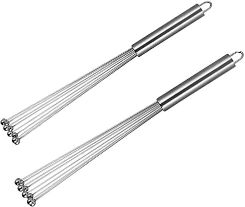 2Pcs Stainless Steel Ball Whisk 10-inch and 12-inch, Good Design Wire Egg Whisk Set Kitchen Whisks for Cooking, Blending, Whisking, Beating, Stirring