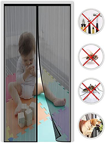 Magnet Insektenschutz Tür,225x230cm (88.58x90.55in) Fliegengitter Magneten Automatisch Verschließen ,Kinderleichte Klebemontage Ohne Bohren ,für die Balkontür, Kellertür und Terrassentür -Schwarz