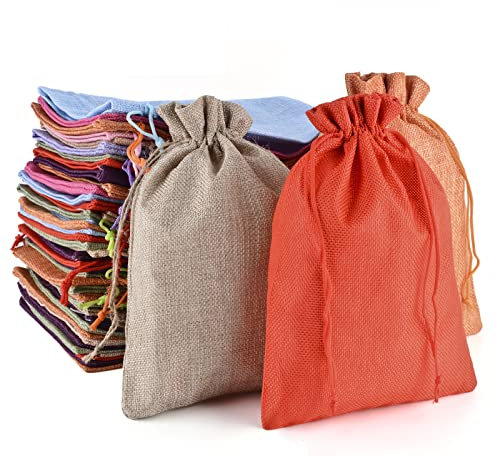 MAOOY Jutesäckchen, 20 Stück 20x30 cm Kleine Säckchen mit Kordelzug, Gemischte Farbe Stoffsäckchen für Schmuck Hochzeit Party Weihnachten und Adventskalender