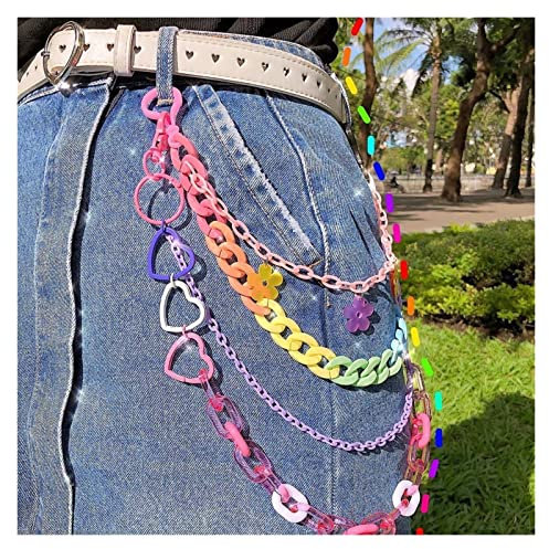 UTHTY Hosenkette Hip-Hop-Regenbogen-Harzkette, niedliche Retro-Hosenkette for Frauen, Männer, Acryl, Herz, mehrschichtig, Punk, Mädchen, Party, Schmuck, mehrschichtige Hosenkette