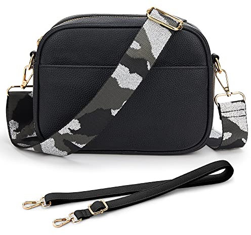 KALIDI Damen Umhängetasche, stylisch Veganem Leder Breiter Gurt Crossbody Schultertasch mit 2 verstellbaren Riemen für tägliches Arbeiten, Einkaufen, Verabredungen, Reisen