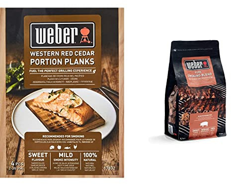 Weber 17832 Räucherbretter aus Zedernholz 11x15 cm, 4 Stück, Räuchern, Aroma, Grillen 17664 Räucherchips für Schweinefleisch, 700g, Räuchern, Aroma, Grillen, 30.5 x 27.2 x 15.2 cm