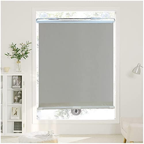 Verdunkelungsrollo Ohne Bohren, Verdunkelungsvorhänge Mit Saugnäpfen, Fenster Rollo Dachfenster, Sonnenschutzrollos, Seitenzugrollo Klemmrollo, Sichtschutz Jalousien,Grey-60x125cm(23.6*49.2in)