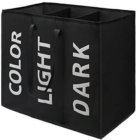 Maxsilan 120L Large Laundry Basket with 3 Compartments, Collapisable Laundry Bag, Foldable Laundry Hamper, Folding Washing Storage Bin, Black